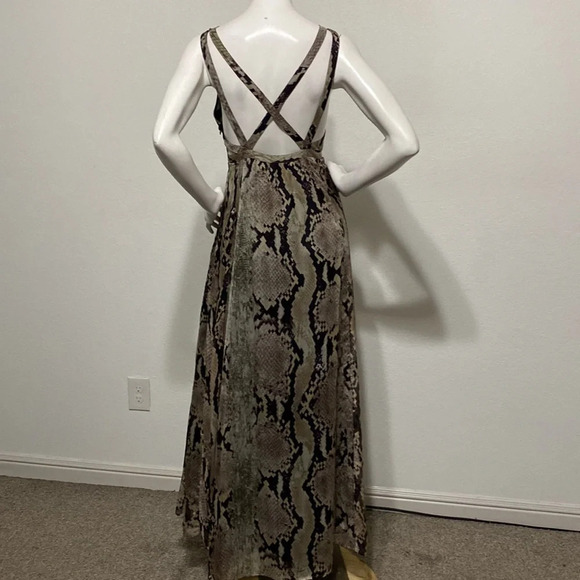 Mango Suit Snake Print V-Neck Cross Low Back Sleeveless Maxi Dress Size 10 - Picture 7 of 11